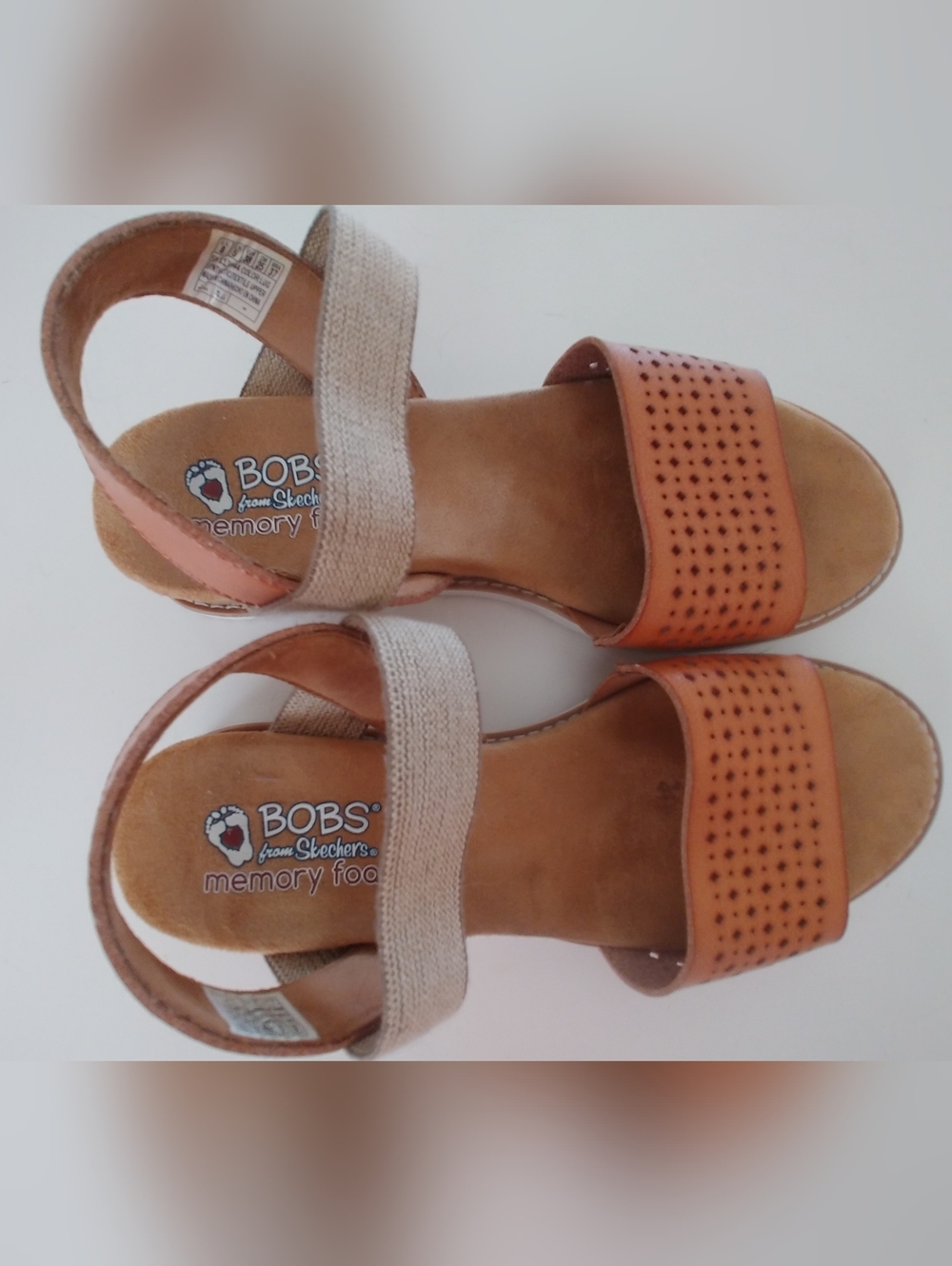 BOBS from Skechers Tan & Beige Perforated Strap Sandals Size 8